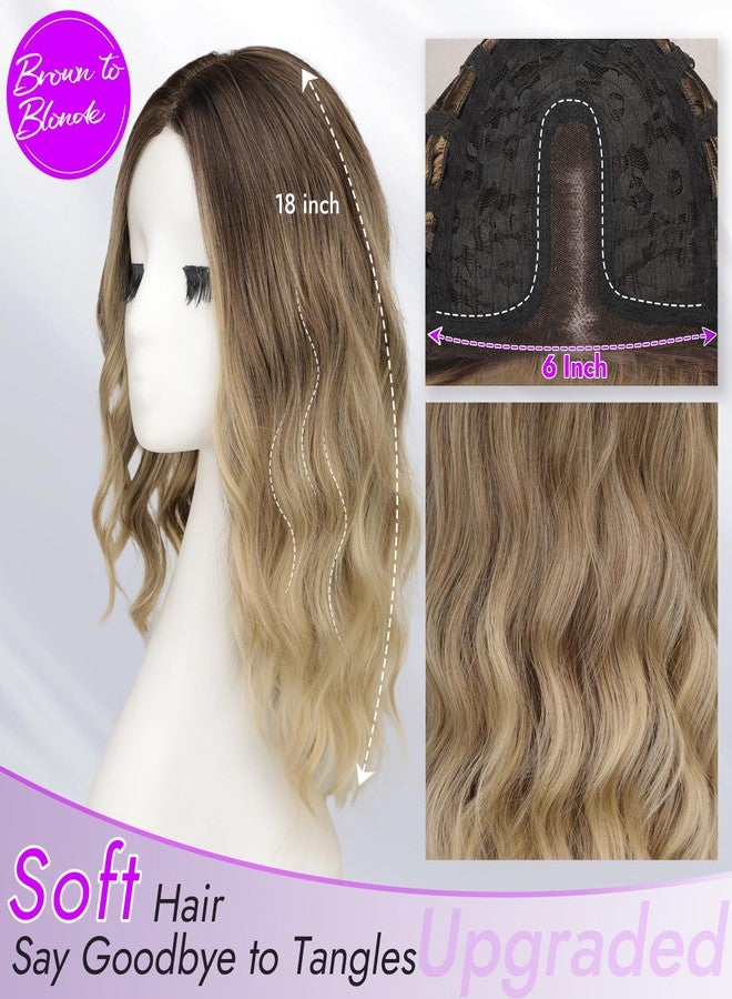 Eawwii Brown to Blonde Long Wavy Wig for Women, Pre-Cut HD Lace Natural Hairline, Glueless Middle Part, Synthetic Fiber for Daily and Party Use 18Inch - Image 2